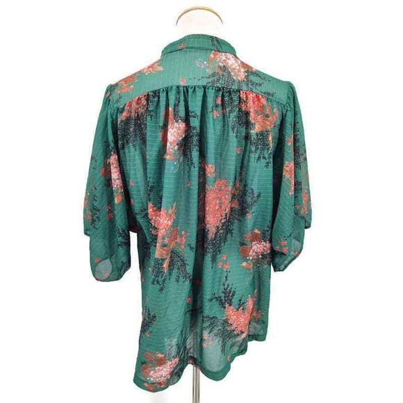 Vintage El Mar California green sheer floral button up top in size large - Picture 2 of 4